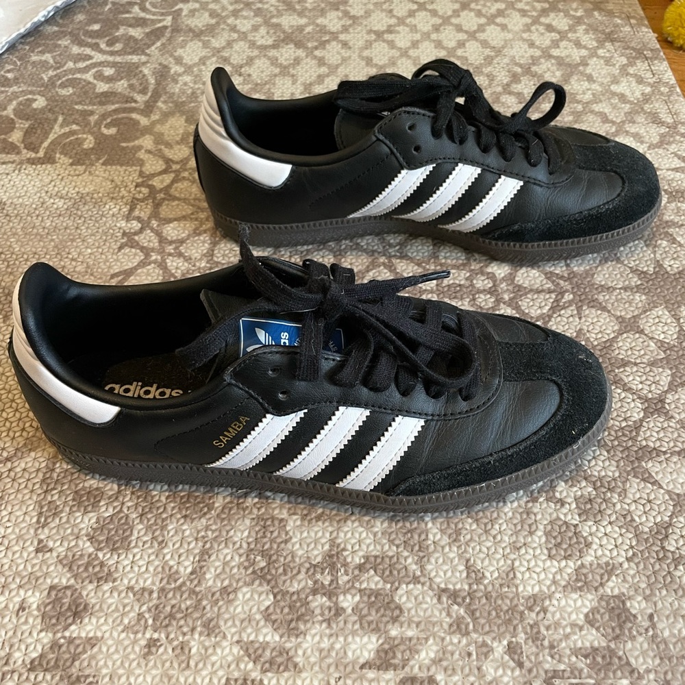 Adidas Sambas, Black with White Stripes, Size 38 2/3